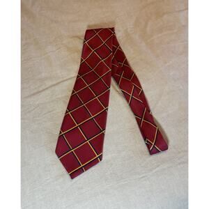 Michelsons of London 100% Silk Neck Tie Red Yellow Blue Square Pattern.